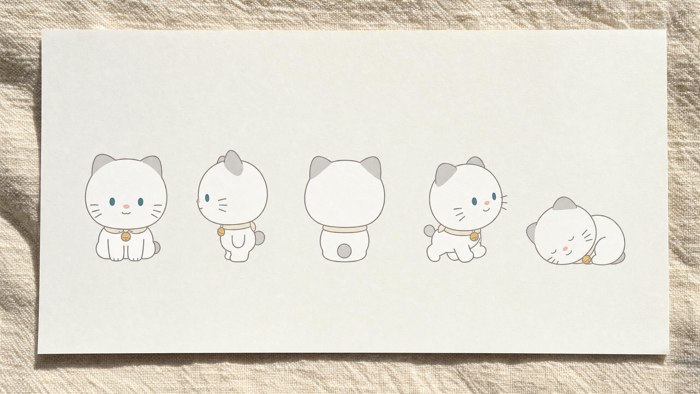 Bingsu character-design sketches on paper, showing different views and expressions